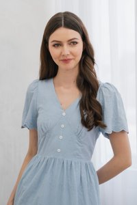 Histeria Eyelet Button Midi Dress In Blue (XS)