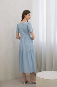 Histeria Eyelet Button Midi Dress In Blue (XS)