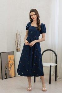 Tarte Cherry Embroidery Midi Dress In Navy (XS)