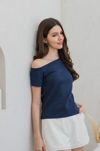 Steph One Shoulder Top In Navy (XS)