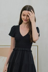 Stormi Smocked Tier Midi Dress In Black (XS)