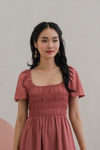 Moira Smocked Flare Sleeve Midi Dress In Rose