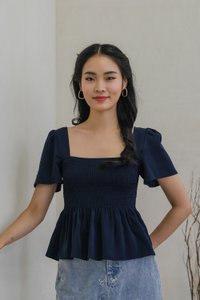 Sabine Smocked Cross-Back Top In Navy