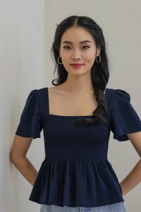 Sabine Smocked Cross-Back Top In Navy