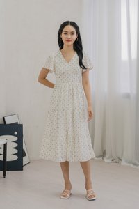 Rubyn Empire Waist Floral Tiered Midi Dress In Ivory