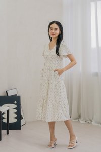 Rubyn Empire Waist Floral Tiered Midi Dress In Ivory