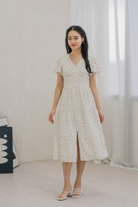 Rubyn Empire Waist Floral Tiered Midi Dress In Ivory