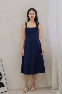 Eve Eyelet Camisole Ribbonette Midi Dress In Navy