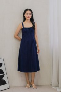 Eve Eyelet Camisole Ribbonette Midi Dress In Navy