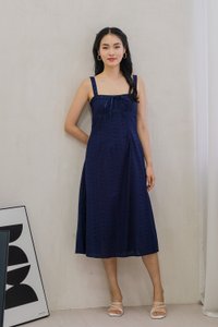 Eve Eyelet Camisole Ribbonette Midi Dress In Navy