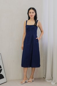 Eve Eyelet Camisole Ribbonette Midi Dress In Navy