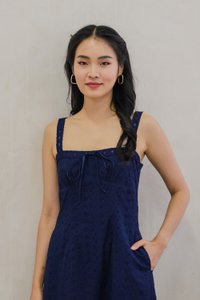 Eve Eyelet Camisole Ribbonette Midi Dress In Navy