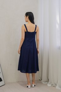 Eve Eyelet Camisole Ribbonette Midi Dress In Navy
