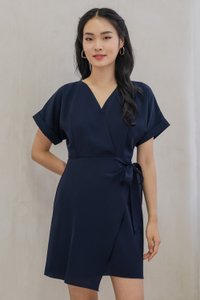 Flounce Faux Wrap Dress In Navy (XS)