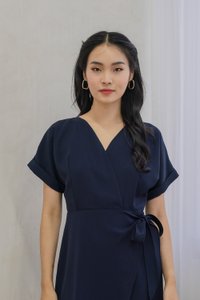 Flounce Faux Wrap Dress In Navy (XS)