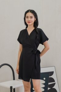 Flounce Faux Wrap Dress In Black