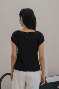 Plum Floral Buttons Puff Sleeve Top In Black (XS)