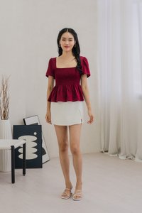 Sabine Smocked Cross-Back Top In Wine (XS)