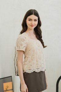 Illumi Iridescent Button Eyelet Top In Cream (XS)