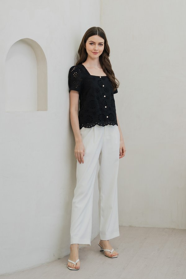 Illumi Iridescent Button Eyelet Top In Black (XS)
