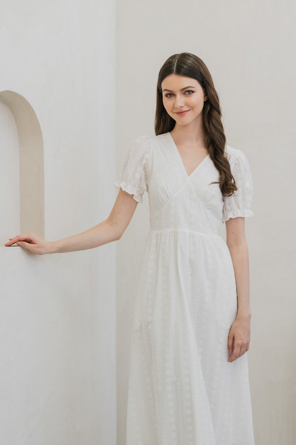 Everest Eyelet Embroidery Midi Dress In White