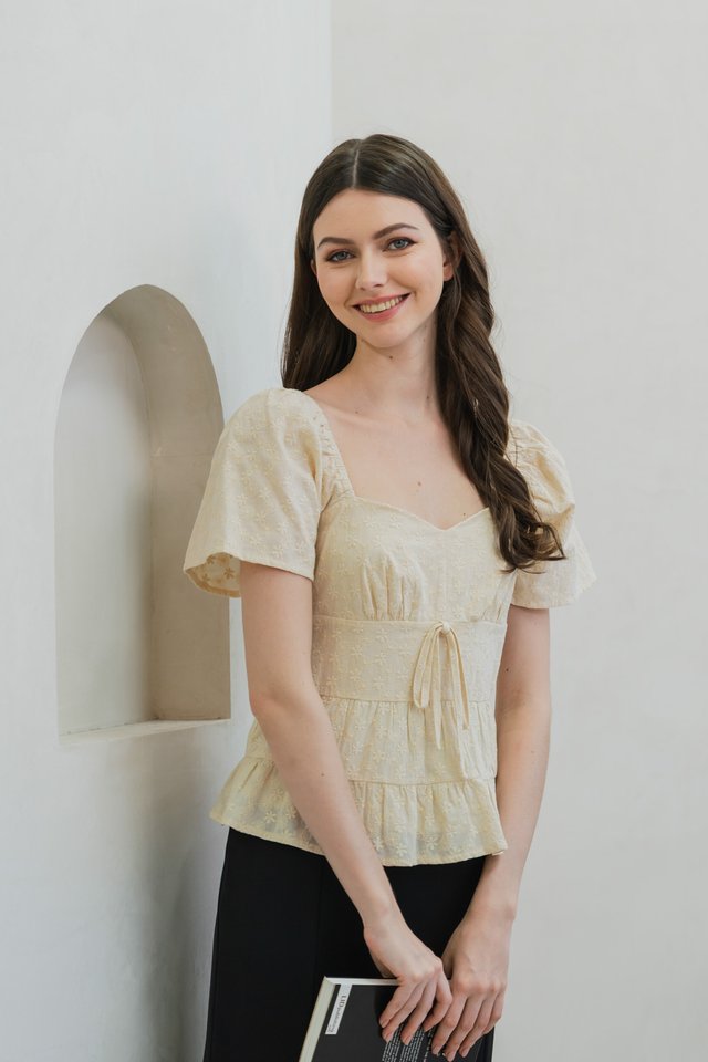Emerson Embroidery Ribbon Top In Cream