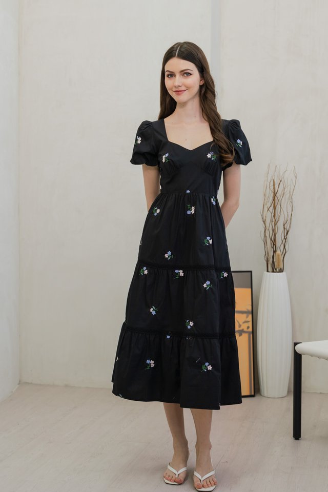Flourish Embroidered Empire Maxi Dress In Black