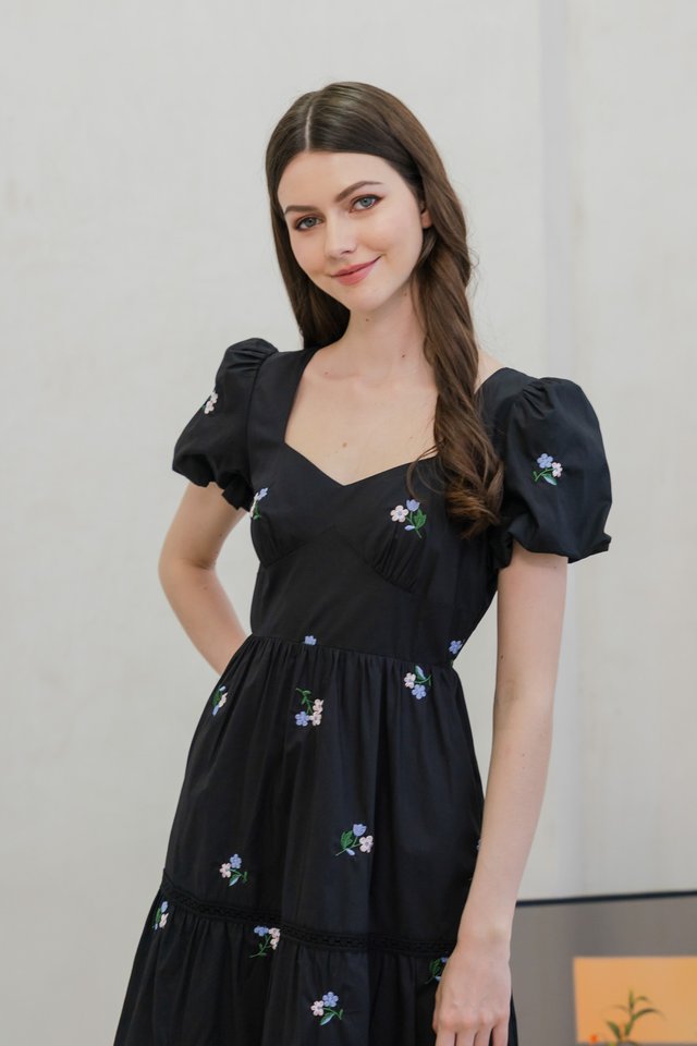 Flourish Embroidered Empire Maxi Dress In Black