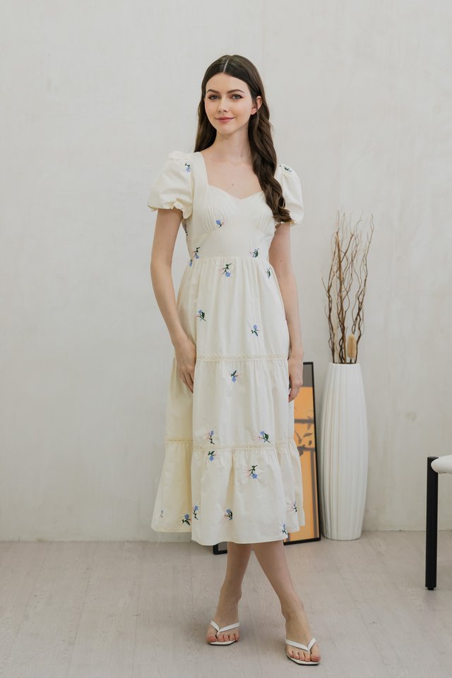 Flourish Embroidered Empire Maxi Dress In Cream