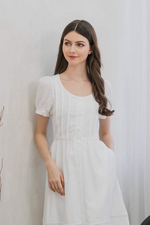 Paradise Button Crochet Tier Maxi Dress In White