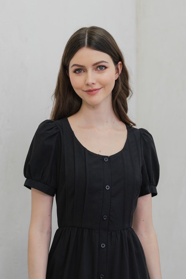 Paradise Button Crochet Tier Maxi Dress In Black