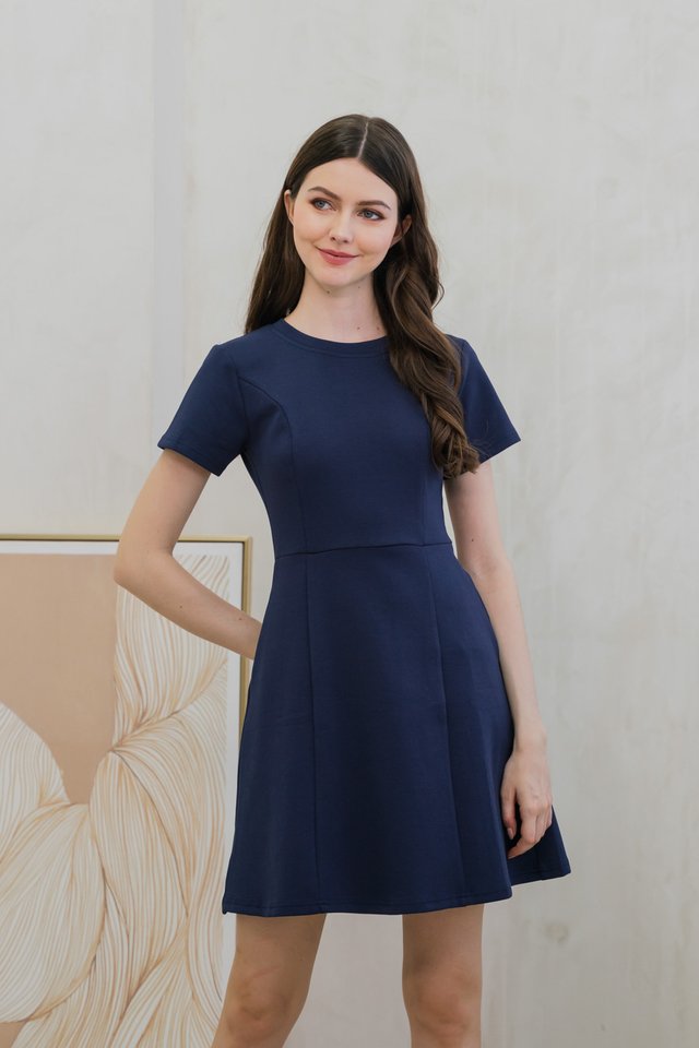 Carmen Panelled Dress In Navy