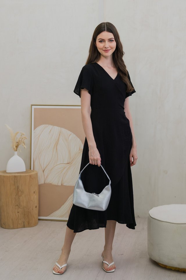 Gracie Side Ruched Wrap Maxi Dress In Black