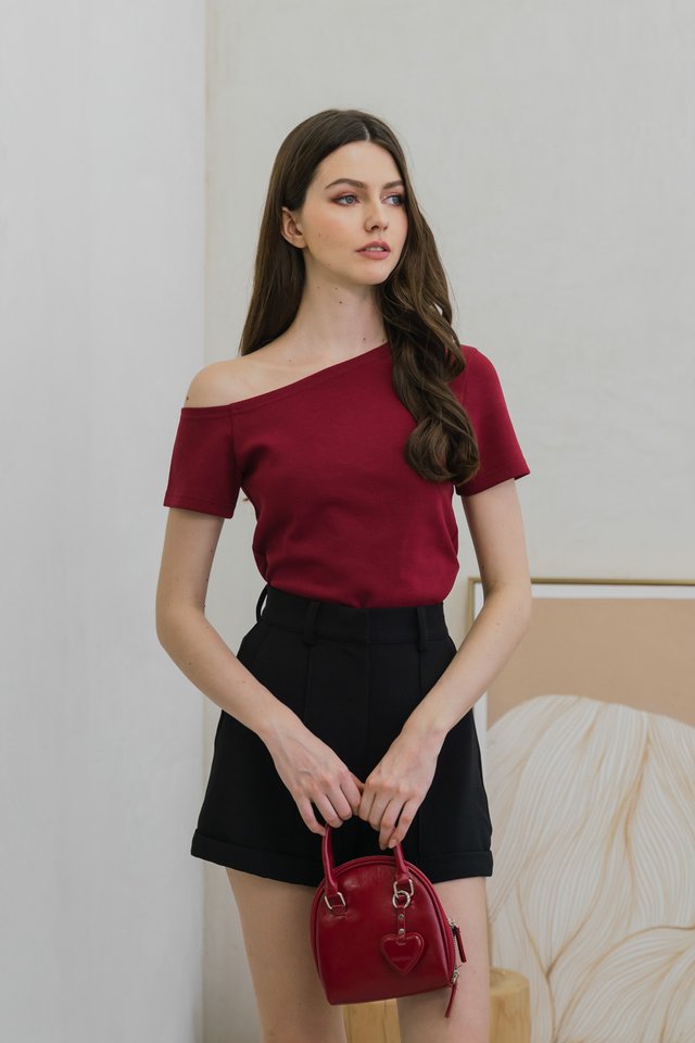 Steph One Shoulder Top In Wine