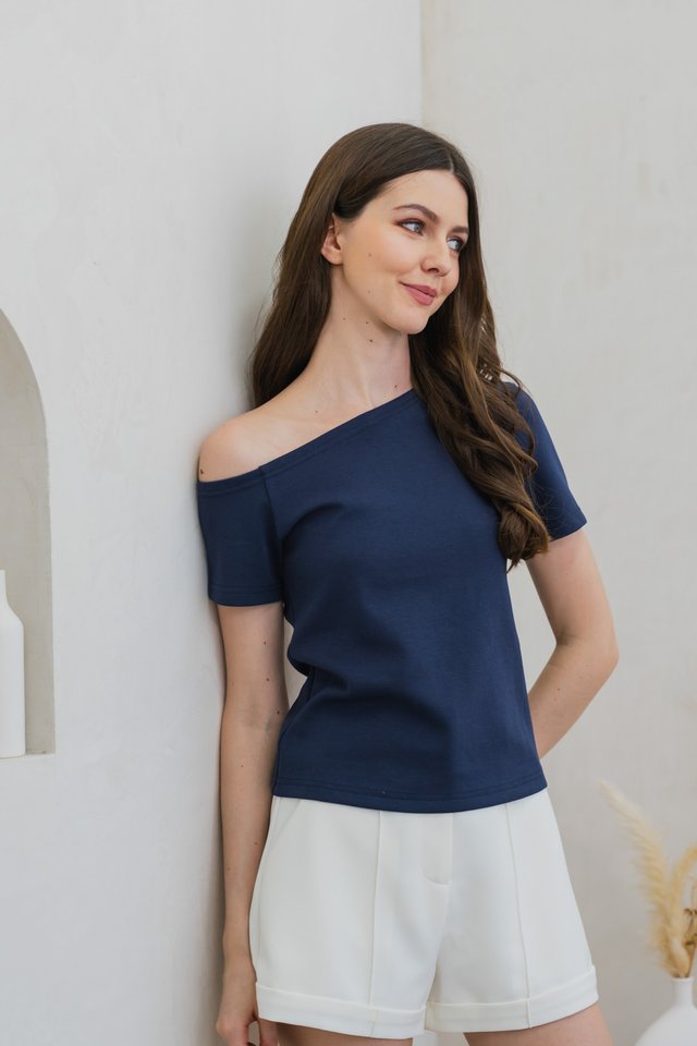Steph One Shoulder Top In Navy