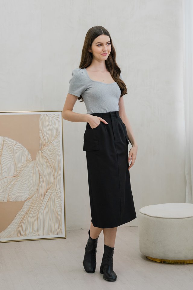 Rudy Ribbed Cotton Sweetheart Top In Grey