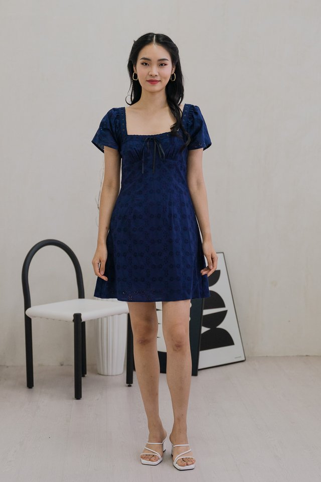 Everlynn Eyelet Ribbonette Dress In Navy
