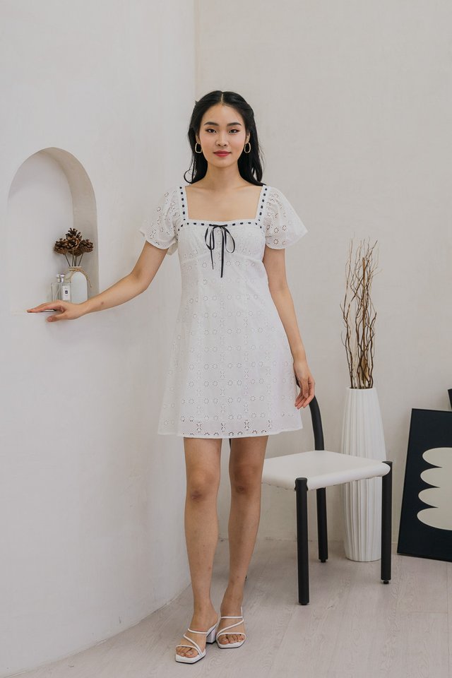 Everlynn Eyelet Ribbonette Dress In White