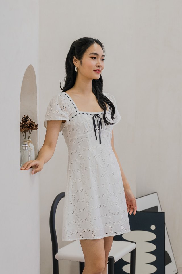 Everlynn Eyelet Ribbonette Dress In White