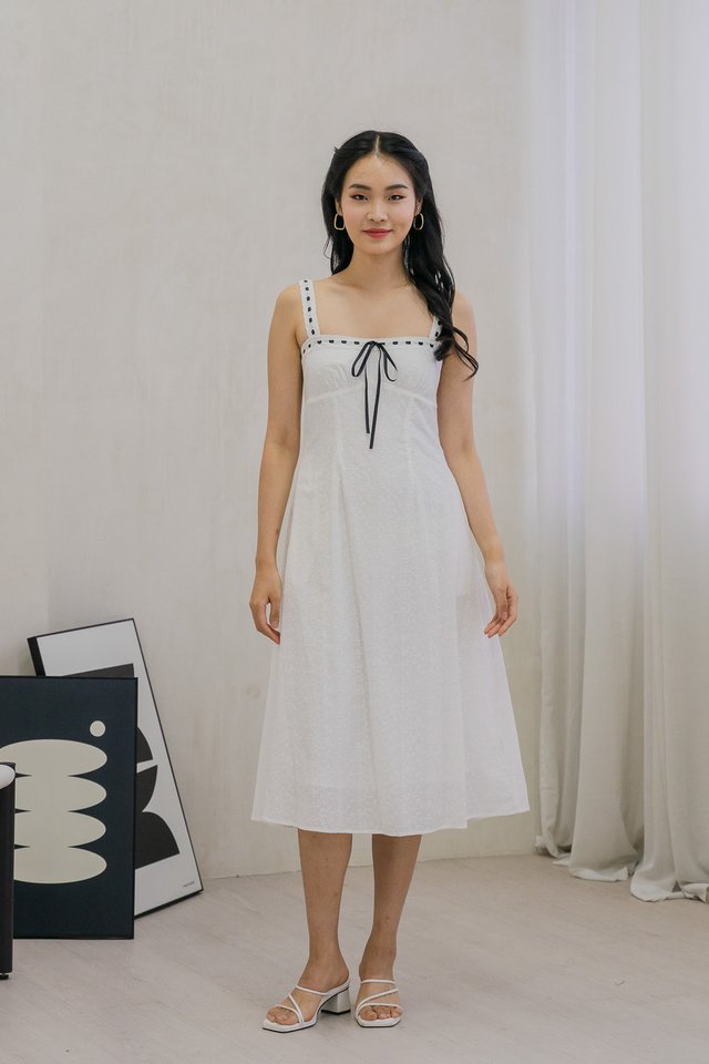 Eve Eyelet Camisole Ribbonette Midi Dress In White