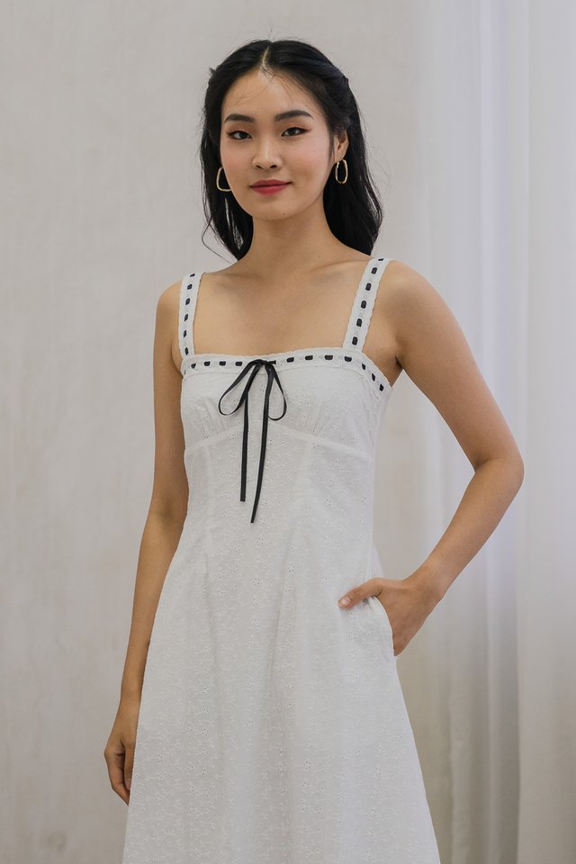 Eve Eyelet Camisole Ribbonette Midi Dress In White