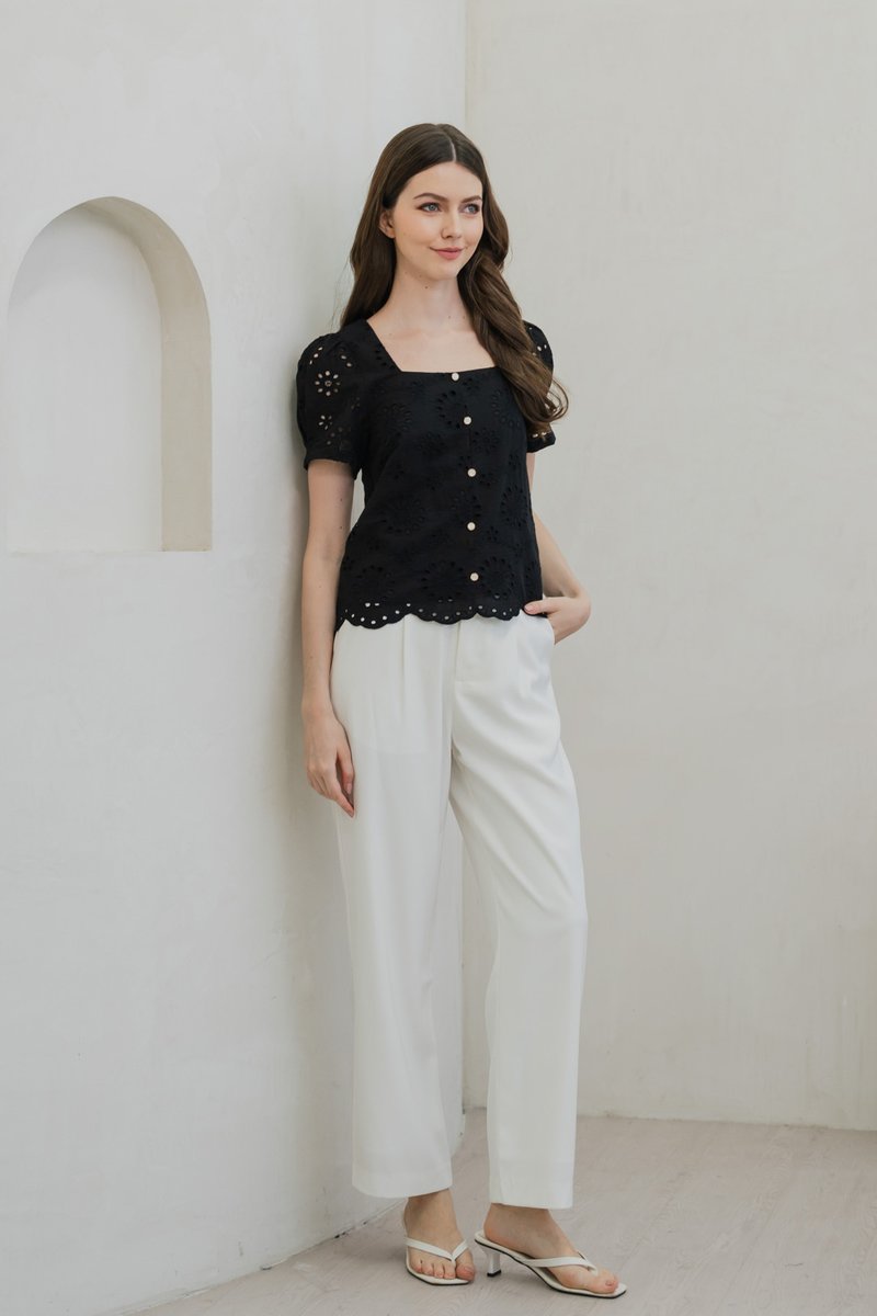 Illumi Iridescent Button Eyelet Top In Black (XS)