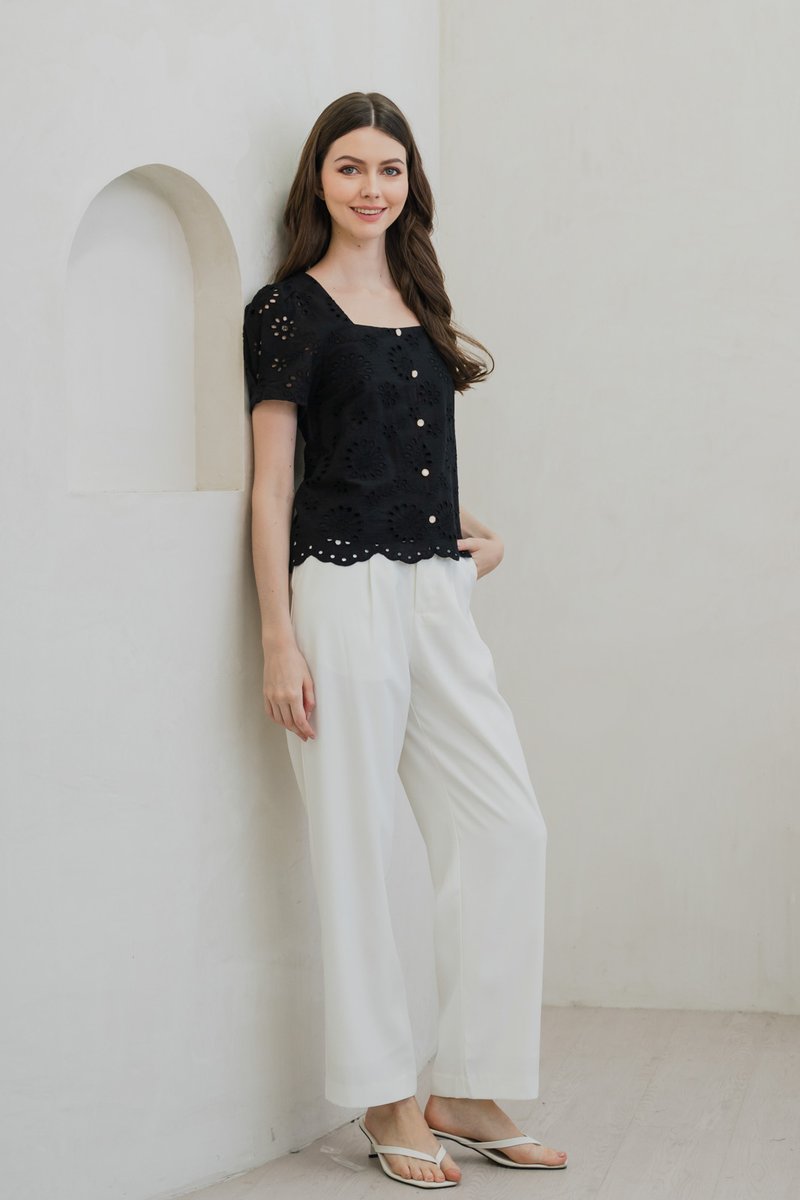 Illumi Iridescent Button Eyelet Top In Black (XS)