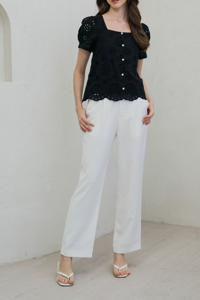 Illumi Iridescent Button Eyelet Top In Black (XS)