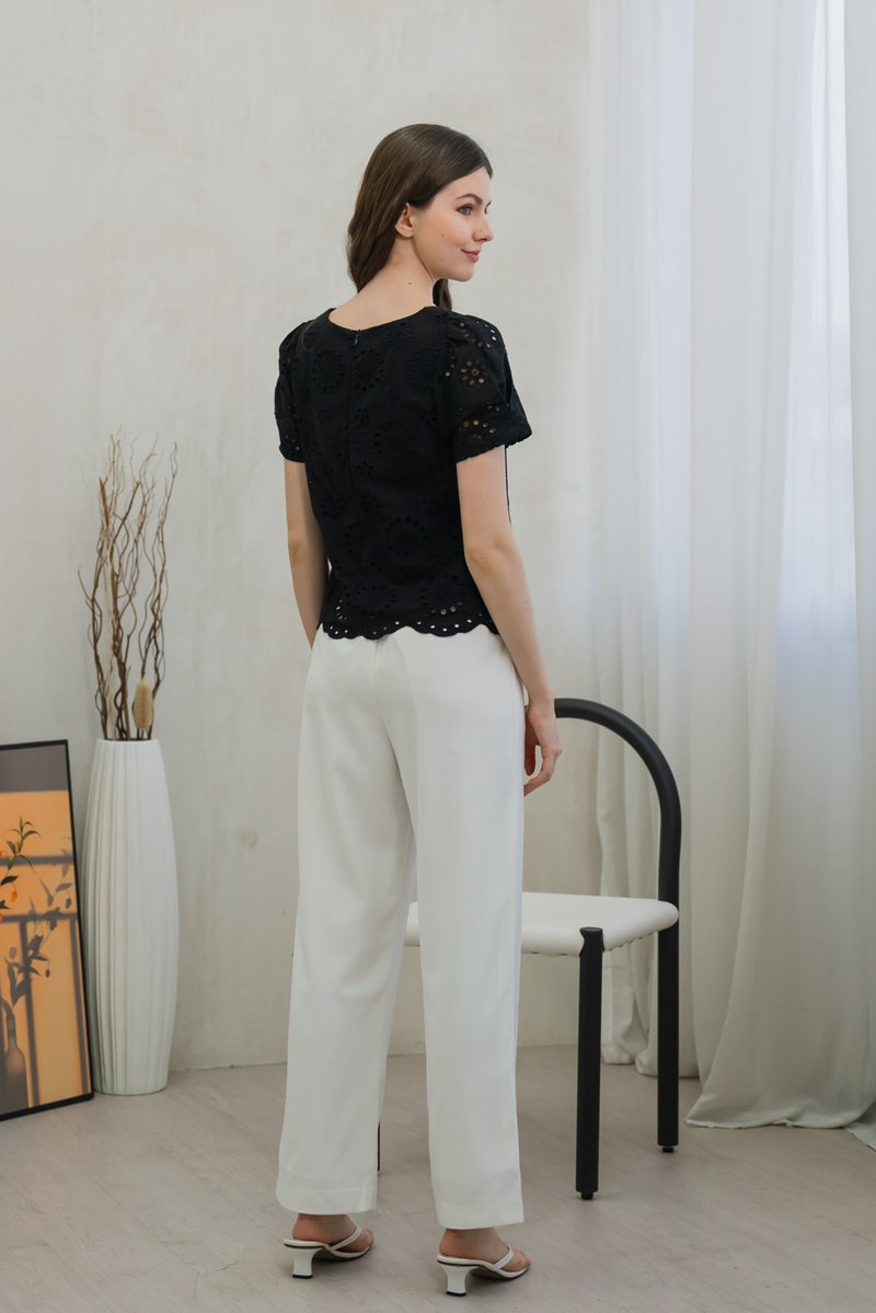 Illumi Iridescent Button Eyelet Top In Black (XS)