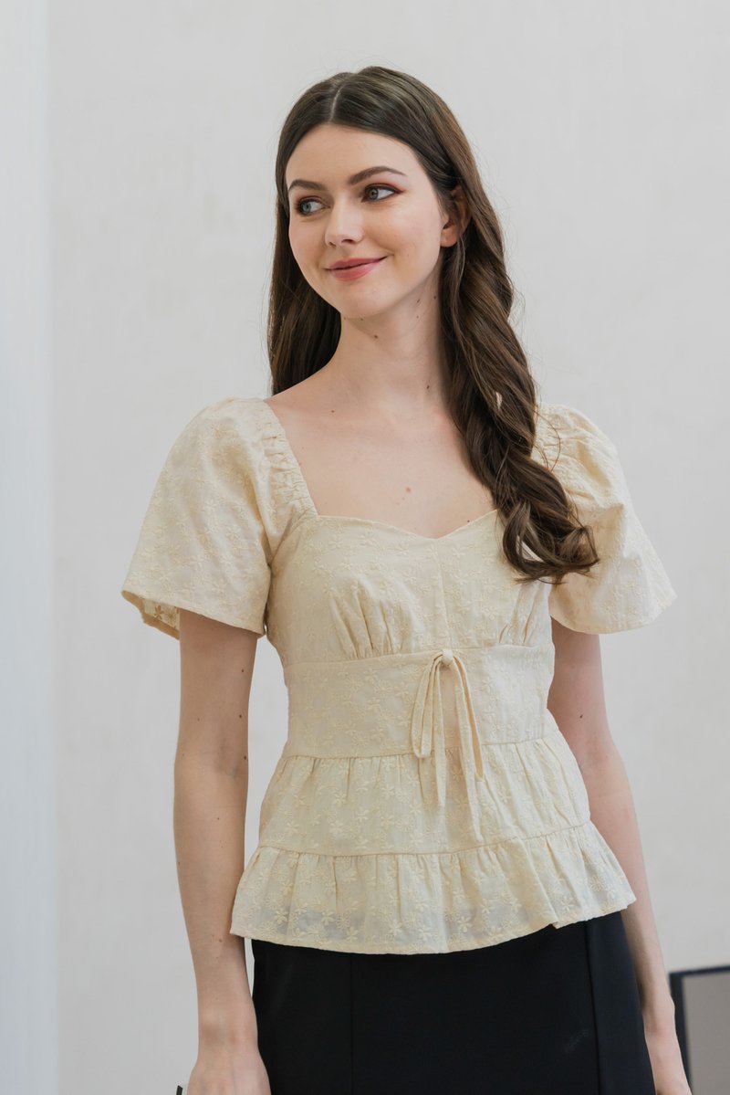 Emerson Embroidery Ribbon Top In Cream (XS)