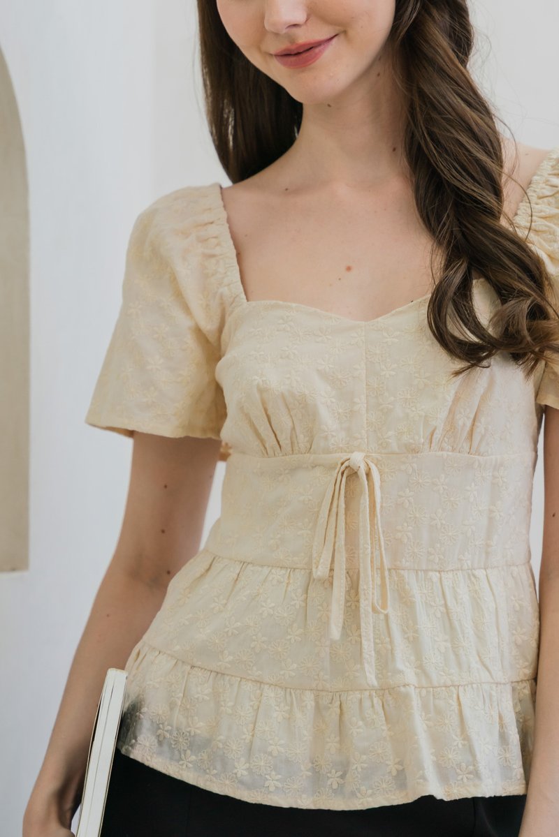 Emerson Embroidery Ribbon Top In Cream (XS)
