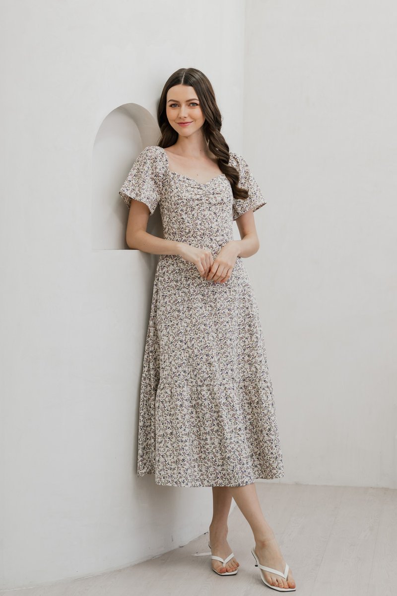 Ivory Floral Eyelet Sweetheart Midi Dress (XS)