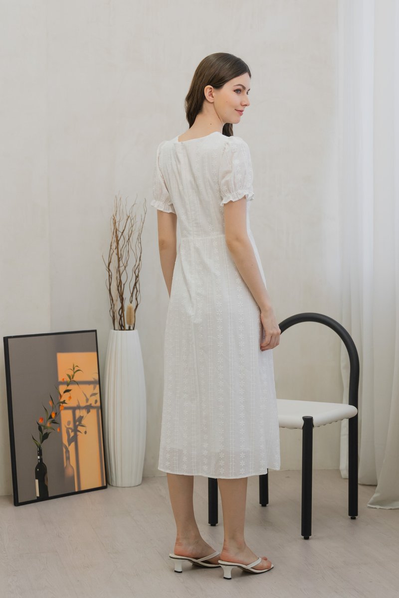 Everest Eyelet Embroidery Midi Dress In White
