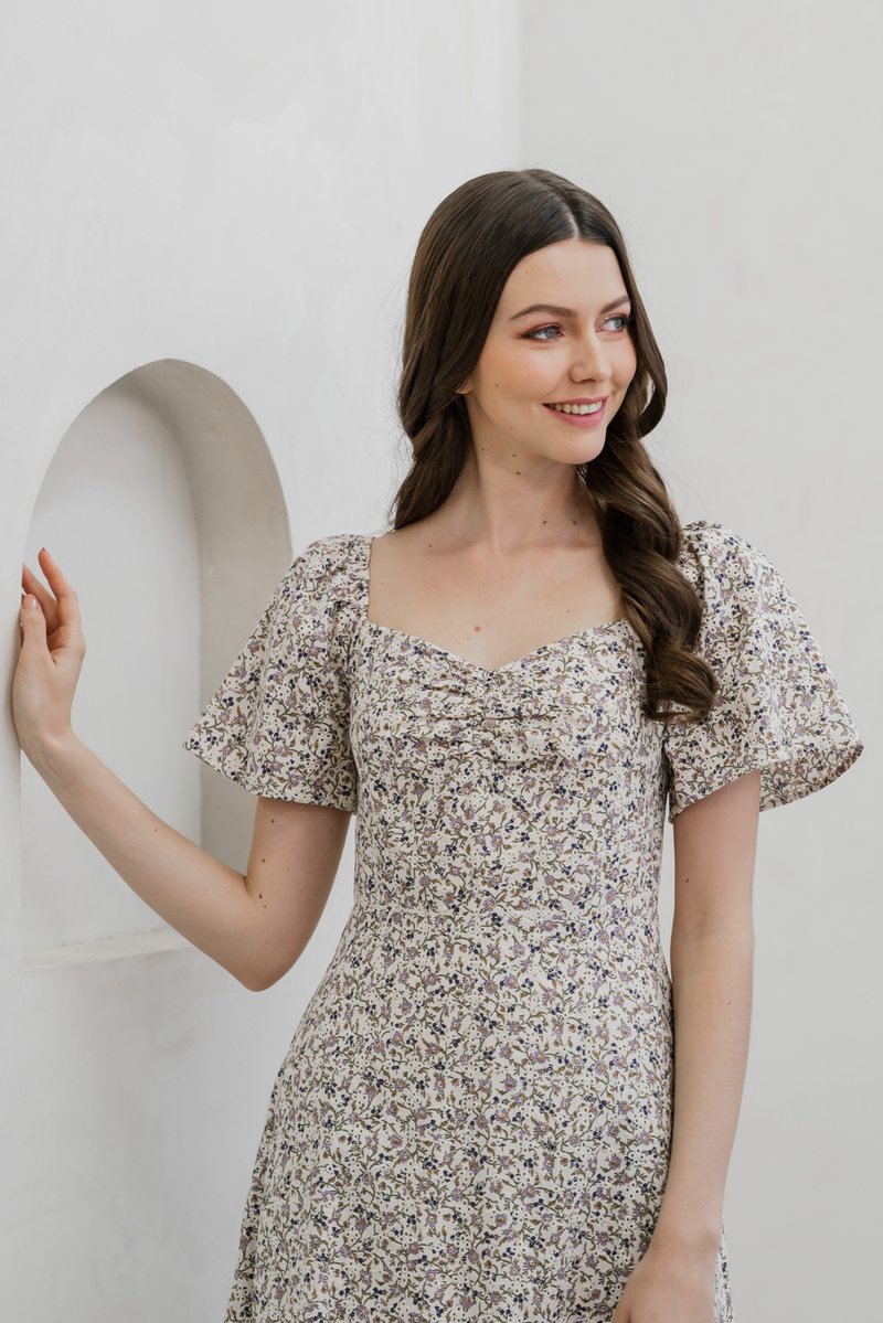 Ivory Floral Eyelet Sweetheart Midi Dress (XS)